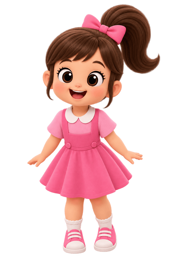 Booca standing in her pink dress