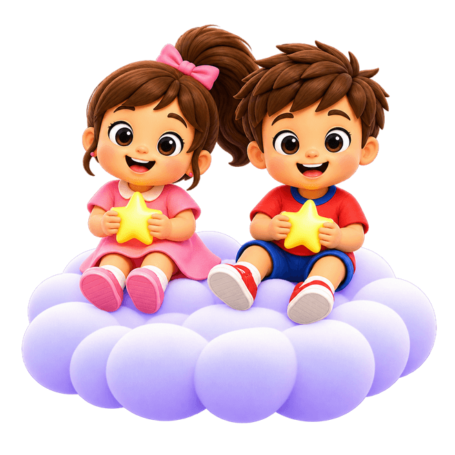 Two children sitting together on a cloud
