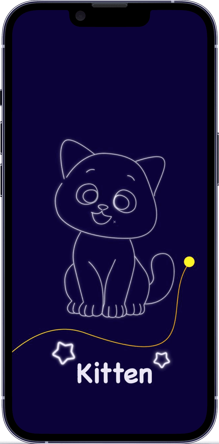 A glowing line-art kitten with the word Kitten