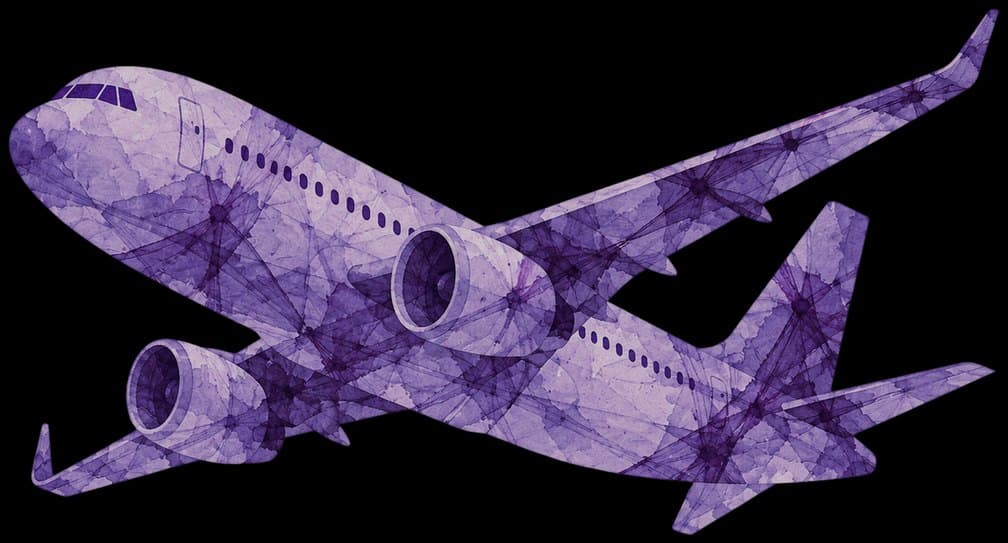 A plane wrapped in the purple Lovo pattern
