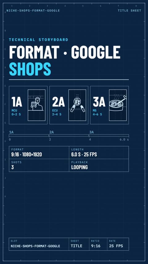 Technical storyboard of the shop Google cut: three planned shots